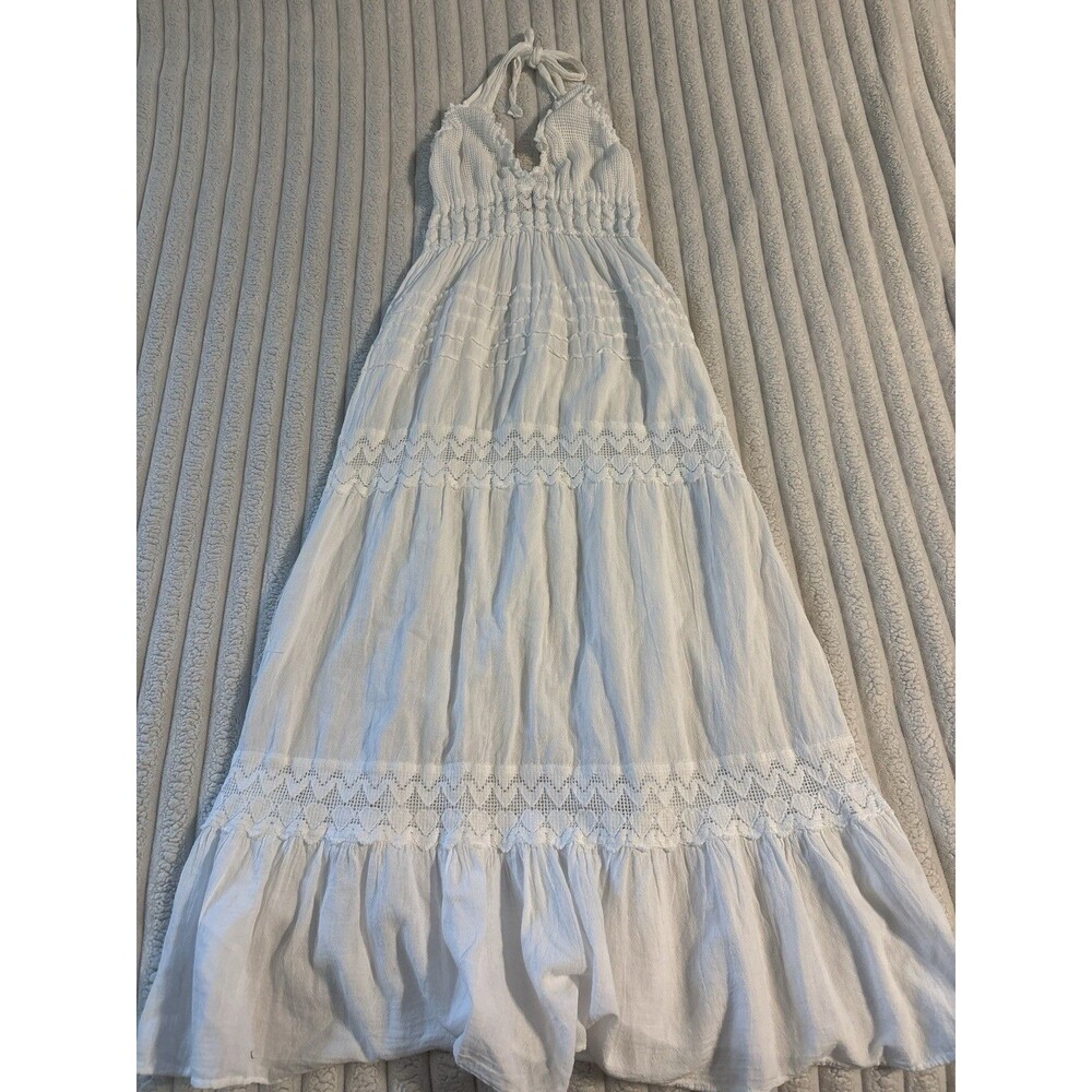 Sea Spice Crochet Halter Boho Maxi Dress Women’s Medium White Beach Wedding